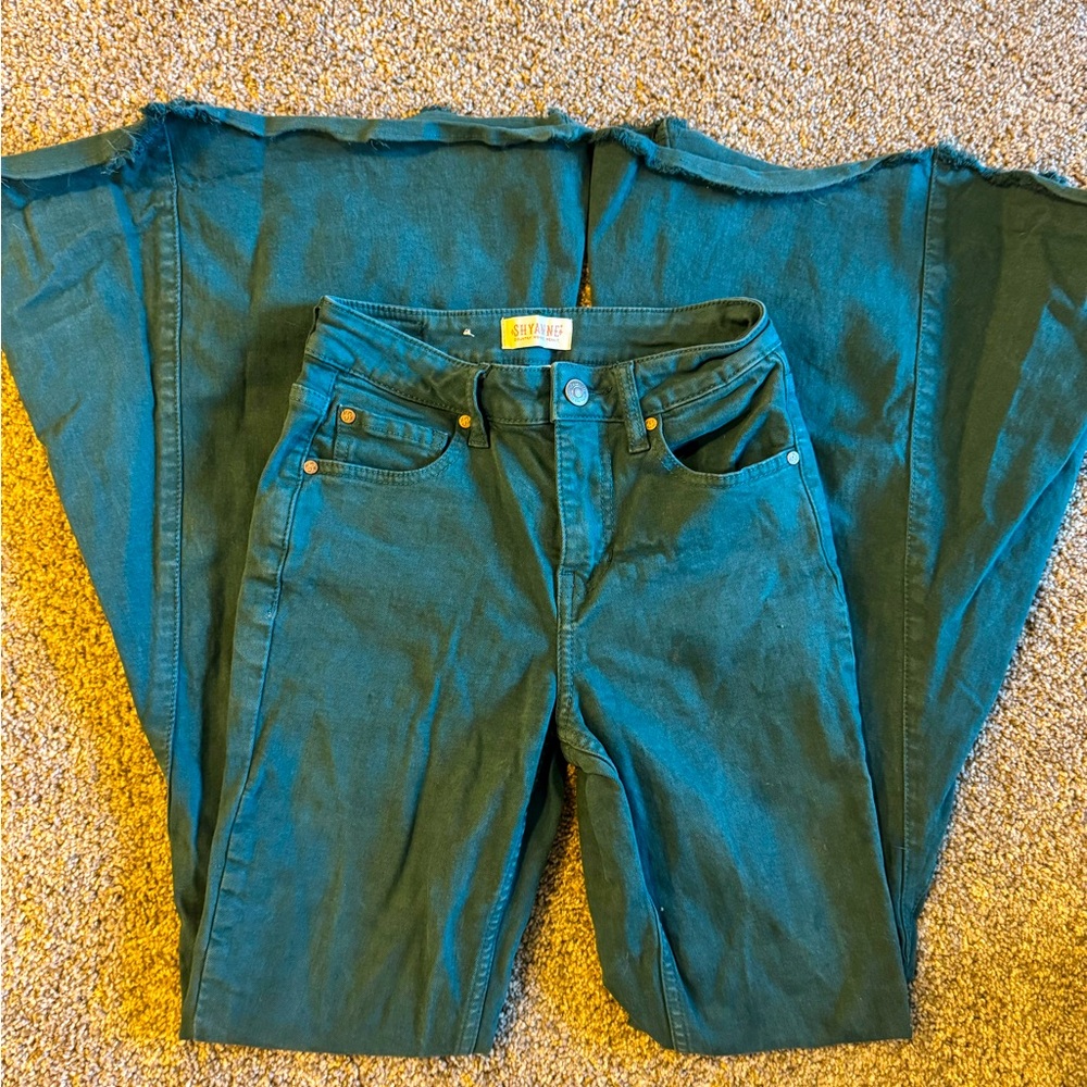 Shyanne Green Flare Wide Leg Jeans